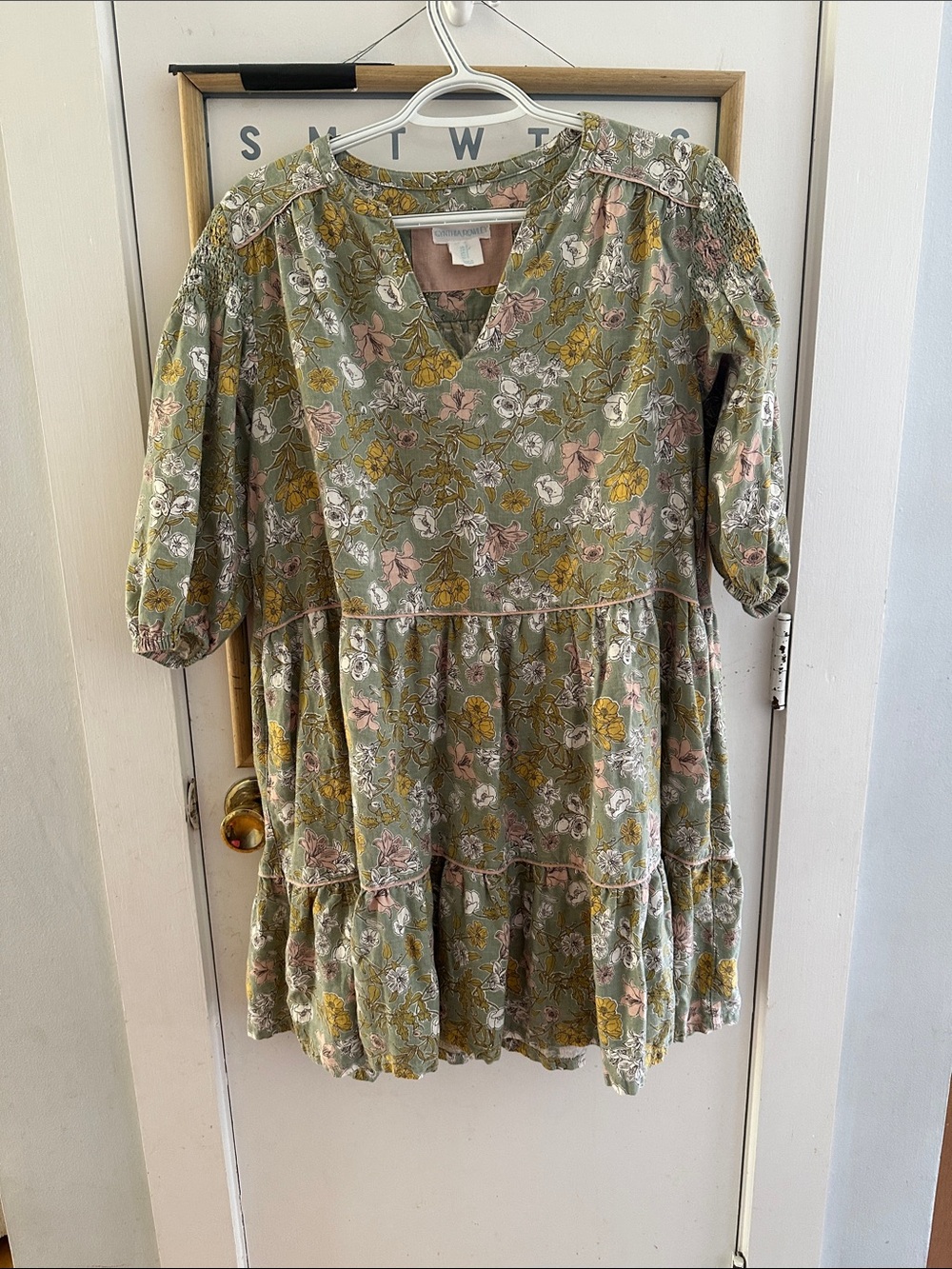 Cynthia Rowley Olive Green Floral Tiered Dress